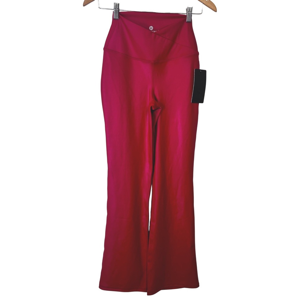 NWT $78 90 Degree by Reflex Women Red Faux Leather‎ Flare Leg Crossover Pants S
